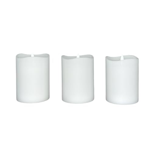 Stonebriar 3 Count White Real Wax 3x4 Flameless LED Pillar Candles with Remote and Timer