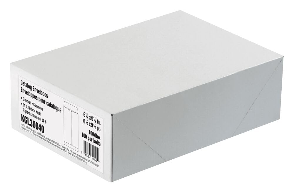 Quality Park Envelopes, 6-1/2 x 9-1/2 Inch Catalog Envelopes, Gummed Flap, 24 lb Natural Kraft, 100 Count - Ideal for Mailing and Storage