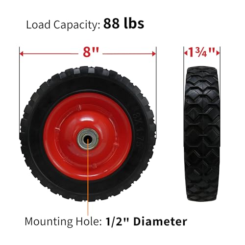 Shepherd Hardware 9594 8-Inch Semi-Pneumatic Rubber Tire, Steel Hub with Ball Bearings, Ribbed Tread, 1/2-Inch Centered Axle Diameter