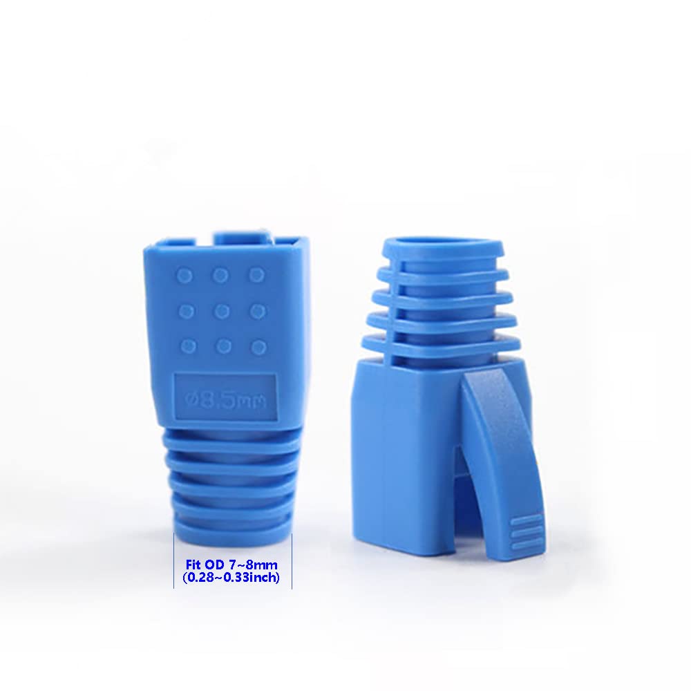 50 Pcs Cat7 Cat7A Cat8 Strain Relief Boot, RJ45 Plug Connector Cover Modular Network Plug Connector Cap Cable Connector Boots, Blue