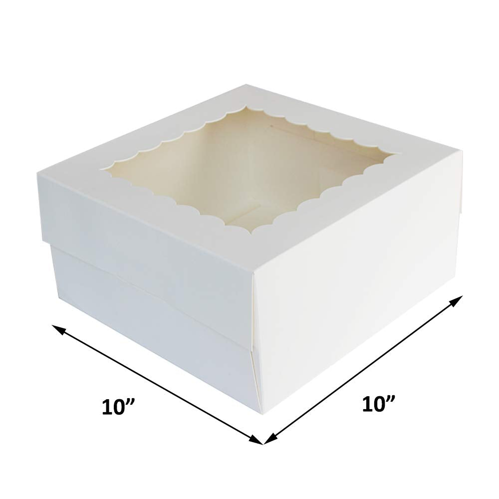 ZMYBCPACK 10" x 10" x 5" Cake Boxes with Window & 10" Round Cake Boards(10 Pack of Each), Paperboard Cake Baker Box for Bakery, Cakes, Pastries