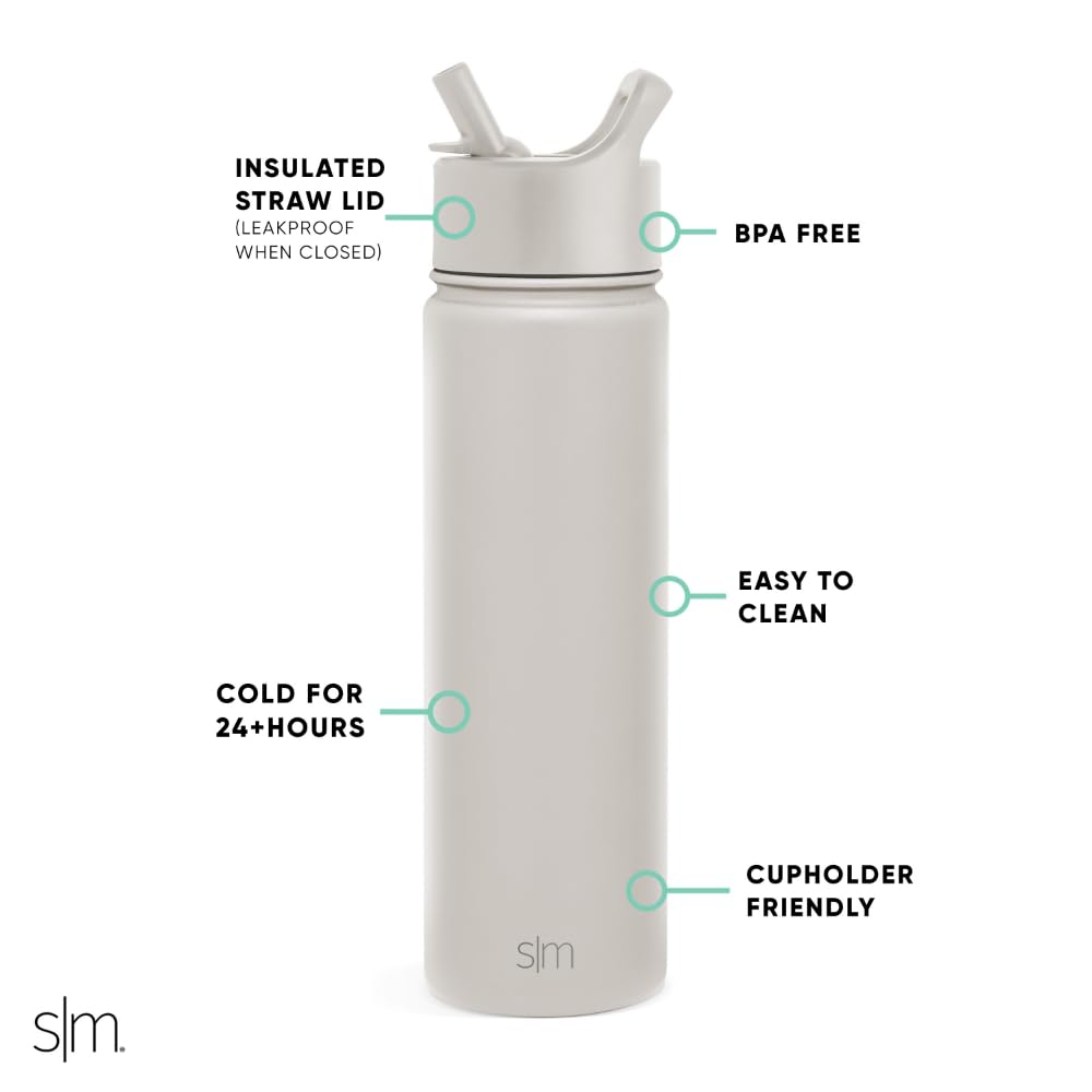 Simple Modern Water Bottle with Straw | Insulated Stainless Steel for Sports Gym | Summit Collection | 22oz | Almond Birch