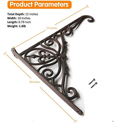 Cast Iron Hanging Plants Bracket, Heavy Duty 12" Indoor Outdoor Durable Wall Planter Hooks for Flower Pots Basket Bird Feeder Wind Chime Lanterms Patio Lawn Garden Hanger Hardware Bracket