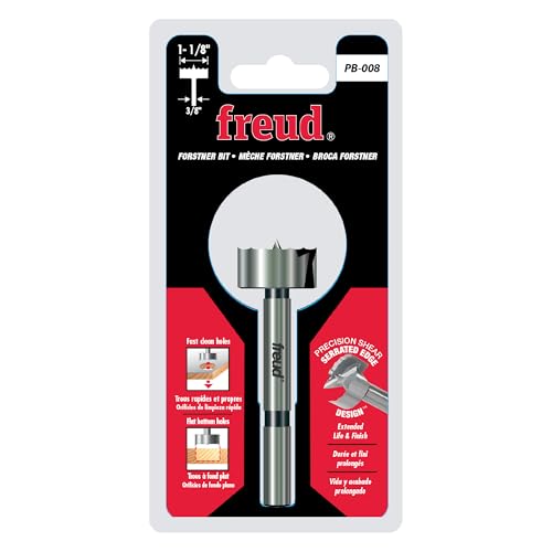 Freud PB-008 Precision Shear 1-1/8-Inch by 3/8-Inch Shank Serrated Edge Forstner Drill Bit, Multi