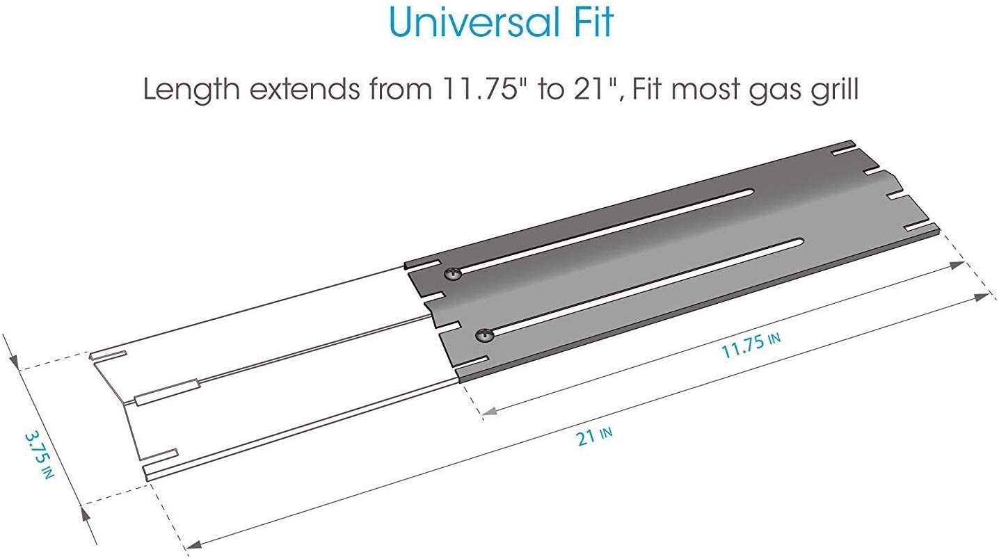 Universal Adjustable Stainless Steel Replacement Heat Plate Shield Heat Tent Flavorizer Bar Burner Cover Flame Tamer for Gas Grill, Extends from 12" up to 21" L (Stainless Steel-3 Pack)
