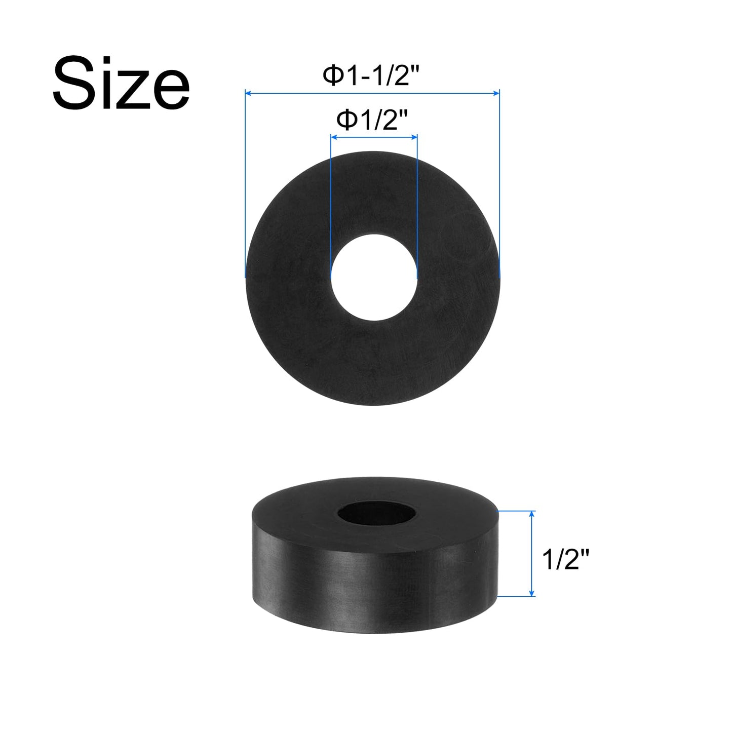 uxcell 8pcs Rubber Spacers 1-1/2" OD, 1/2" ID, 1/2" Height Round Anti Vibration Spacer Rubber Bushing Grommets Thick Rubber Washers for Home Car Accessories