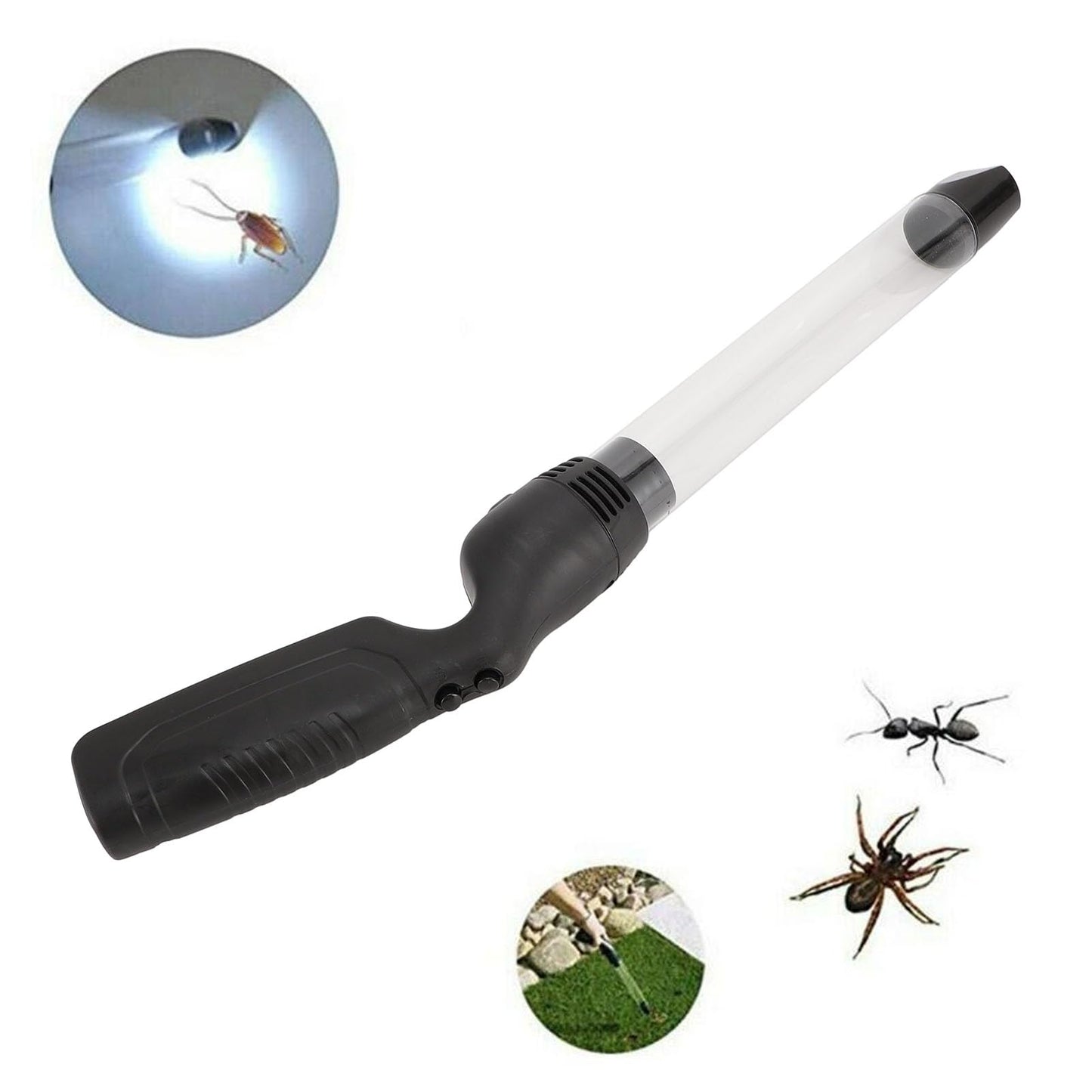Handheld in Sect Catcher Vacuum, Battery Powered Spider Grabber Vacuum with LED Light, Long Handle, ‑0.4Kpa Strong Suction, for Cockroach, Moth, Wasps, Bees Catching