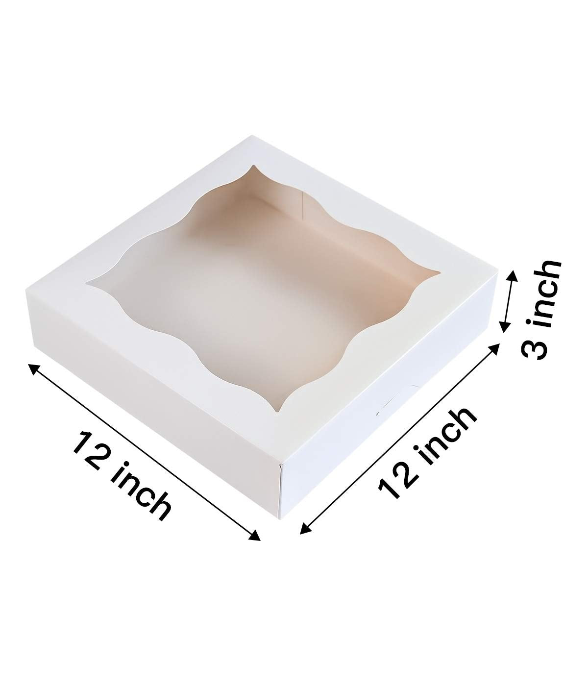12"x12"x3" White Bakery Boxes with PVC Window for Pie and Cookies Boxes Large Natural White Paper Box,Pack of 12