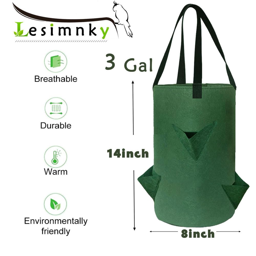 4Pack Upside Down Strawberry Planter, 3 Gallon Hanging Grow Bags for Tomato Vegetables 6 Planting Holes with 4 Hooks,Upside Down Strawberry Plant Hanger Vegetable Planting Bags for House (Dark Green)