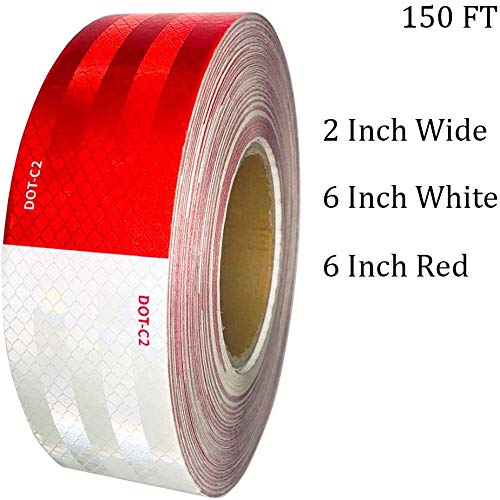 2 inch x150Feet Reflective Safety Tape DOT-C2 Waterproof Red and White Adhesive Conspicuity Tape for Trailer, Outdoor, Cars, Trucks
