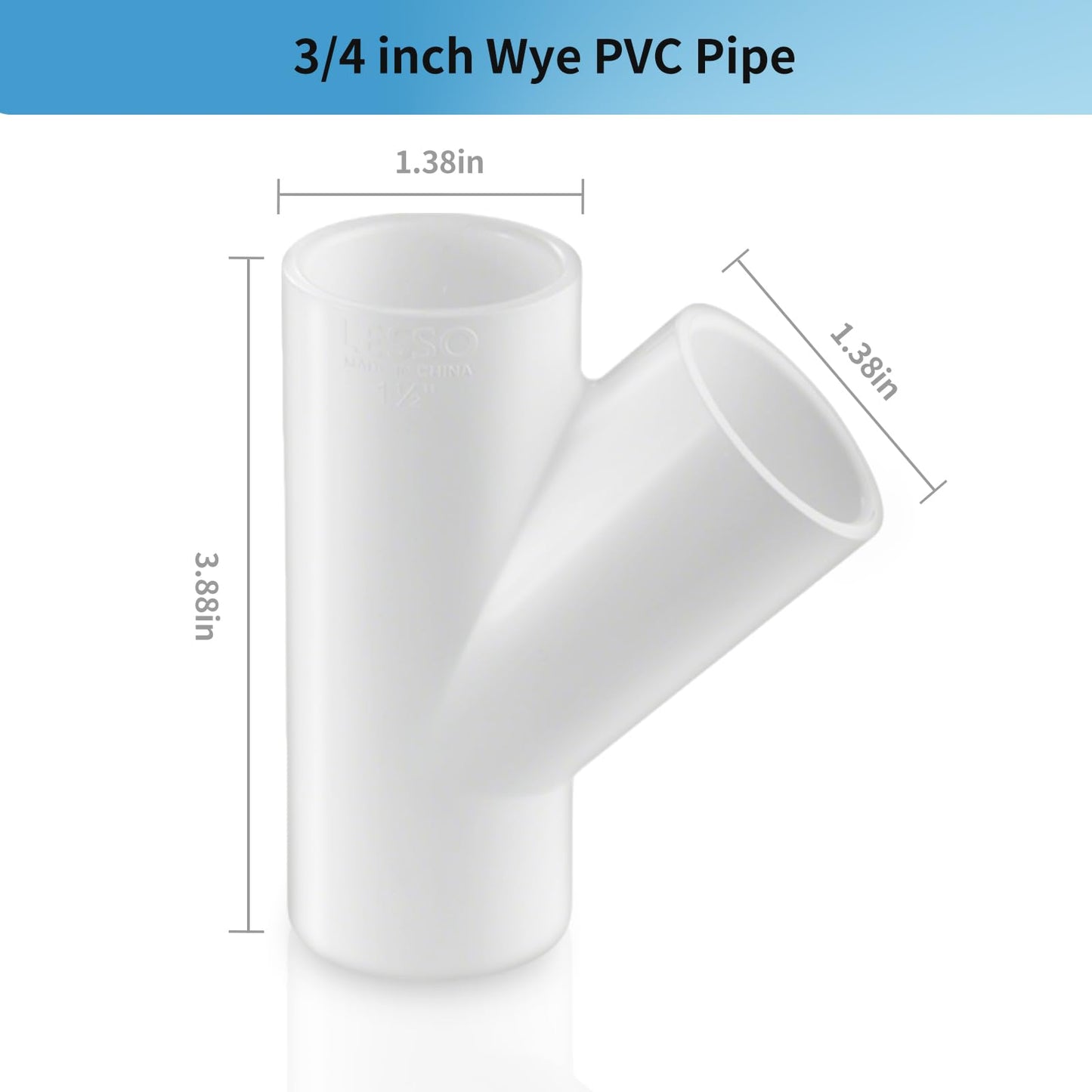 LESSO 3/4" Wye PVC Fitting, High Flow 3/4 Inch PVC Pipe Capacity for Plumbing, Irrigation, Pool, Spa, DIY Projects, Schedule 40 (White)