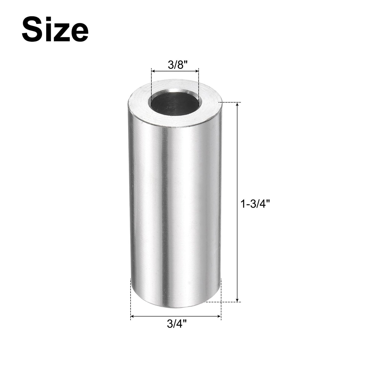 uxcell 5pcs Stainless Steel Spacer 3/8" Bore x 3/4" OD x 1-3/4" Length Screw Bushing Plain Finish Round Metal Spacer for M10 Screws Bolts and Rods