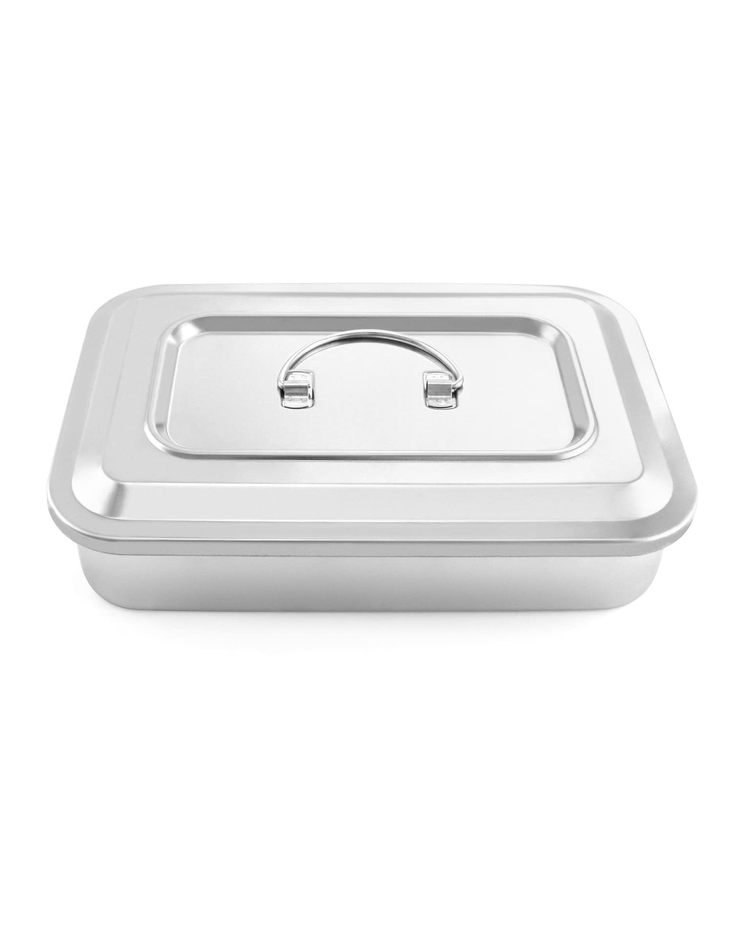 QWORK Medical Stainless Steel Instrument Tray Organizer Holder with Lid and Handle Grip for Surgical Medical Dental Instruments, 9.5" x 6.3" x 2", 2 Pack