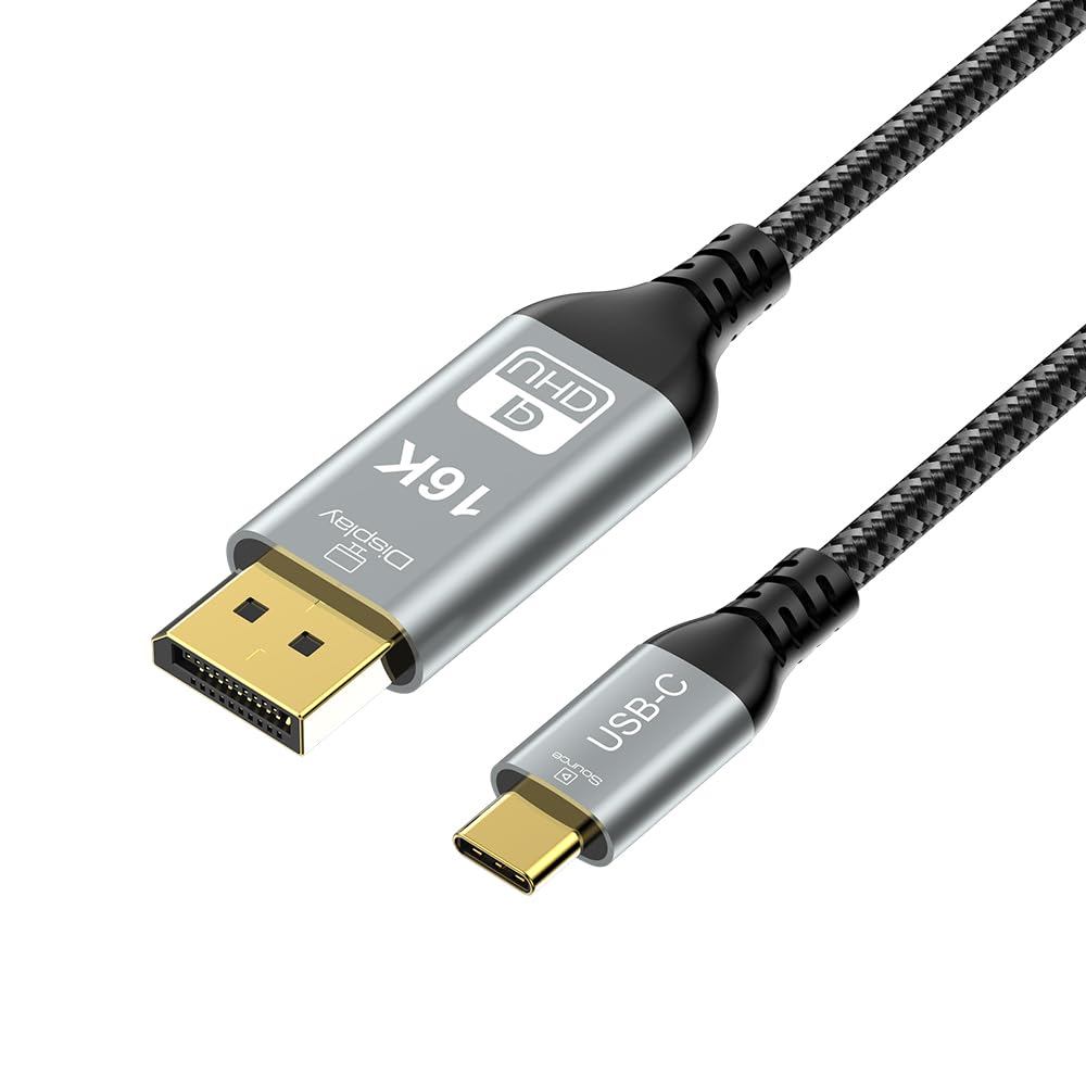 YIWENTEC USB C to DisplayPort 2.1 Cable, 16K 30Hz 8K 60Hz 4K 240Hz, Thunderbolt 4/3 to DP Cable 40Gbps, Compatible with MST/Clamshell Mode, Type C DP 2.1 Cable (2M)