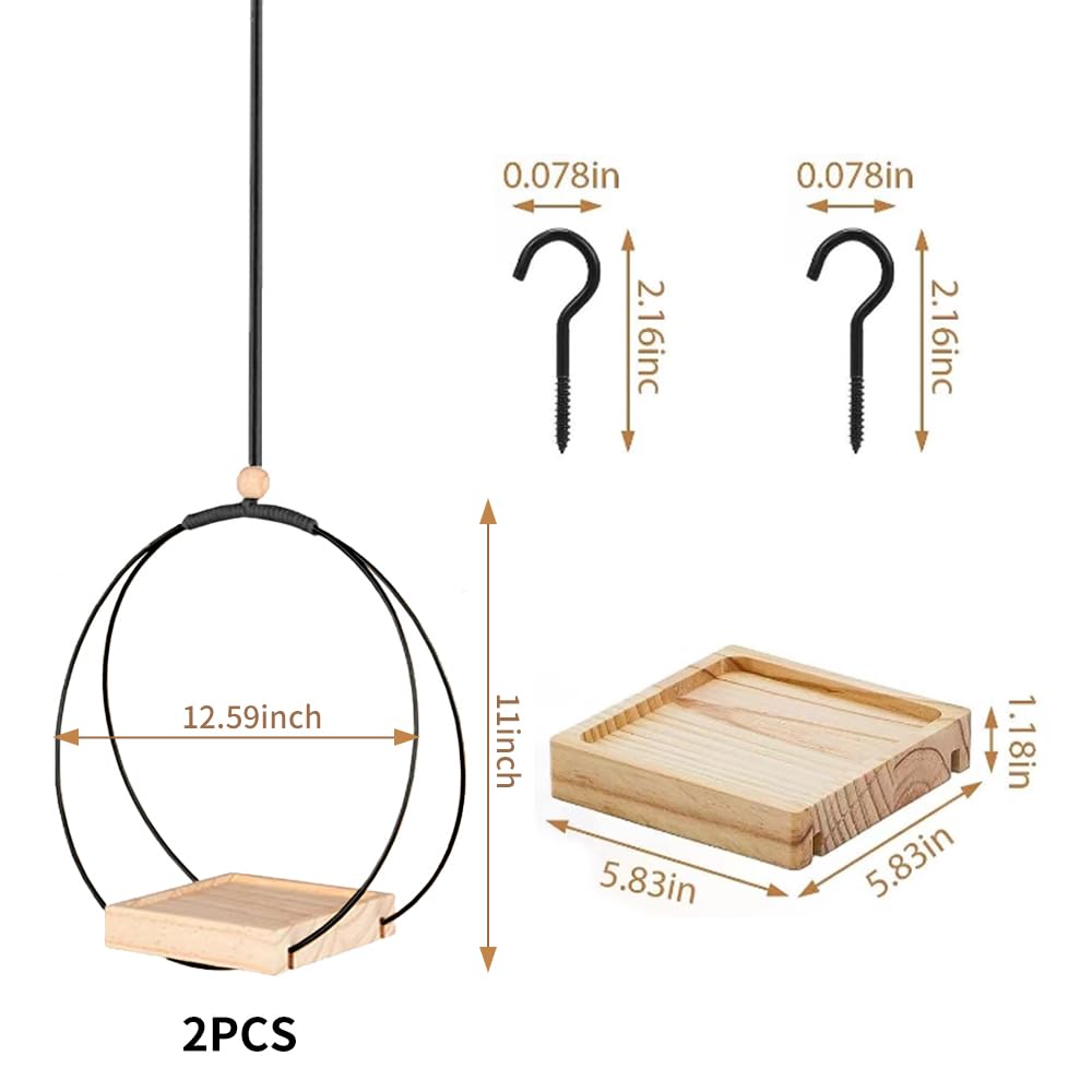 Benustra 2 Pack Hanging Planters for Indoor Plants,Hanging Plant Shelf with Wooden Base & Ceiling Hooks,Wall Ceiling Planter Display Shelf for Home Garden Patio Office Indoor Outdoor(Black)