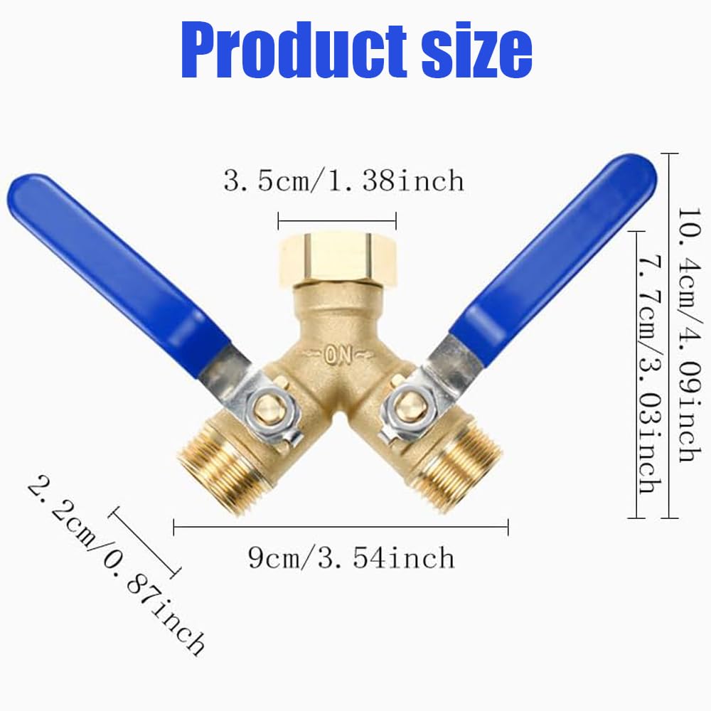 304 Stainless Steel Garden Hose Splitter 2 Way Heavy Duty,Full Flow Hose Y Splitter with Long Handle, 3/4" GHT Thread Y Valve Water Garden Hose Tap Adapter