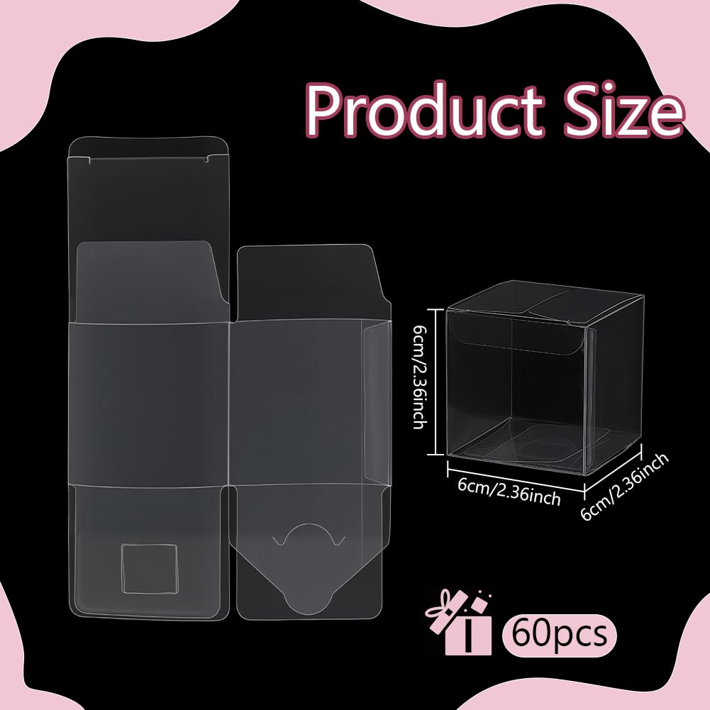 BENECREAT 60PCS 2.4x2.4x2.4 Inches Clear Plastic Favor Box Gift Packing Box for Candy Choclate and Dessert, Wedding Party Treats, Halloween Christmas Festival Gift Packaging