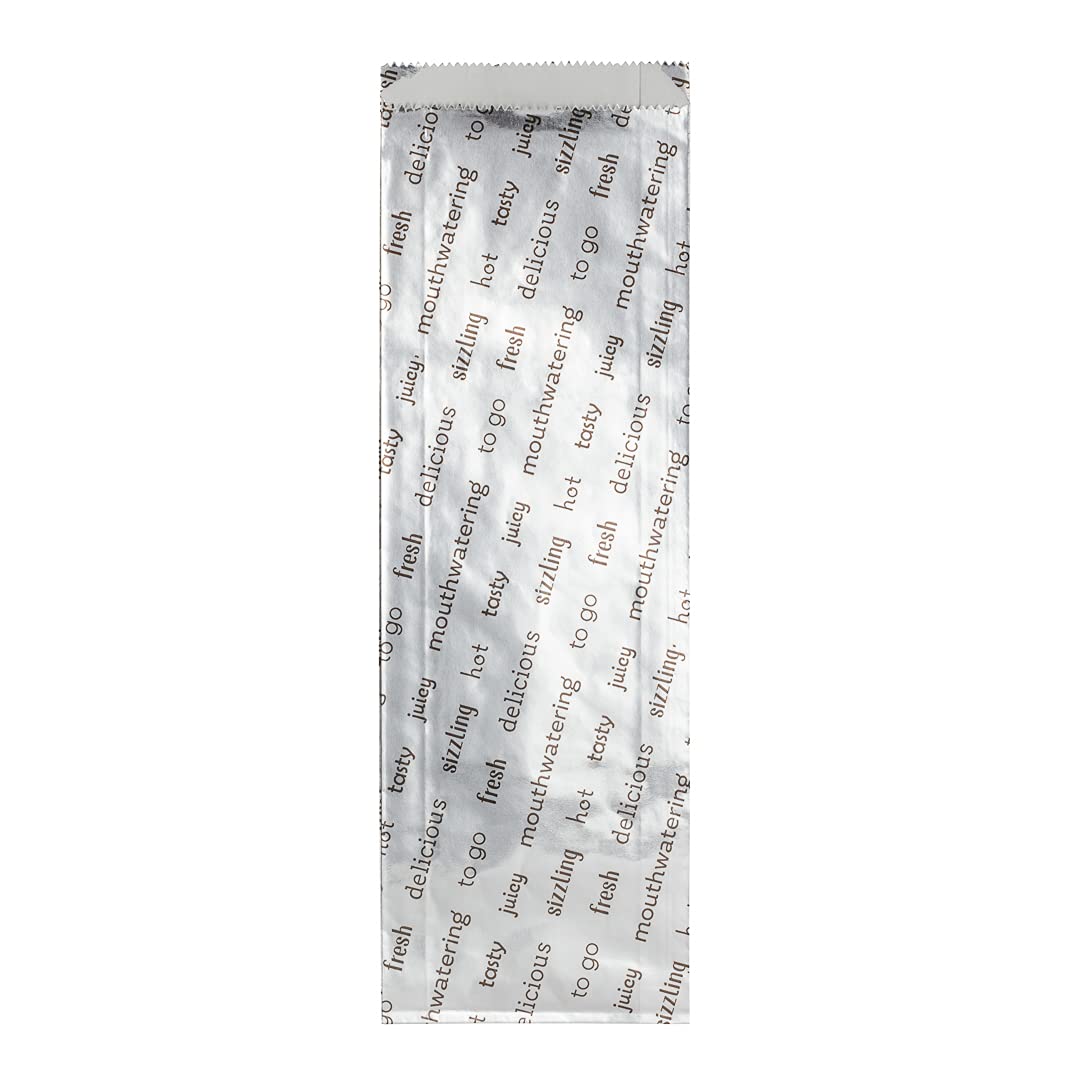 Restaurantware-Bag Tek 3.7 x 1.2 x 12 Inch Hot Dog Bags, 100 Large Hot Dog Wrappers - Greaseproof, Freezer-Safe, Printed Foil Accessories, Heat-Resistant, Non-Vented