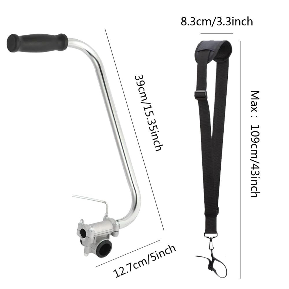 15.35in String Trimmer Handle,with Shoulder Strap Harness,Ergonomic Trimmer Aluminum Alloy Grip with Bracket Clamp,Weed Eater Extension Handlebar Attachment for Lawn Care Landscaping Yard Trimming