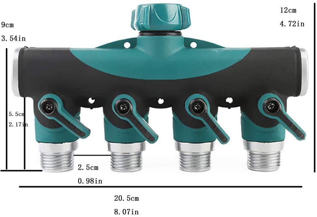 VASLON Hose Spliter 4 Way Garden Hose Splitter Heavy Duty Water Hose Adapter Connector 3/4" Hose Faucet Manifold,Ideal for Lawns,Garden,Drip Irrigation