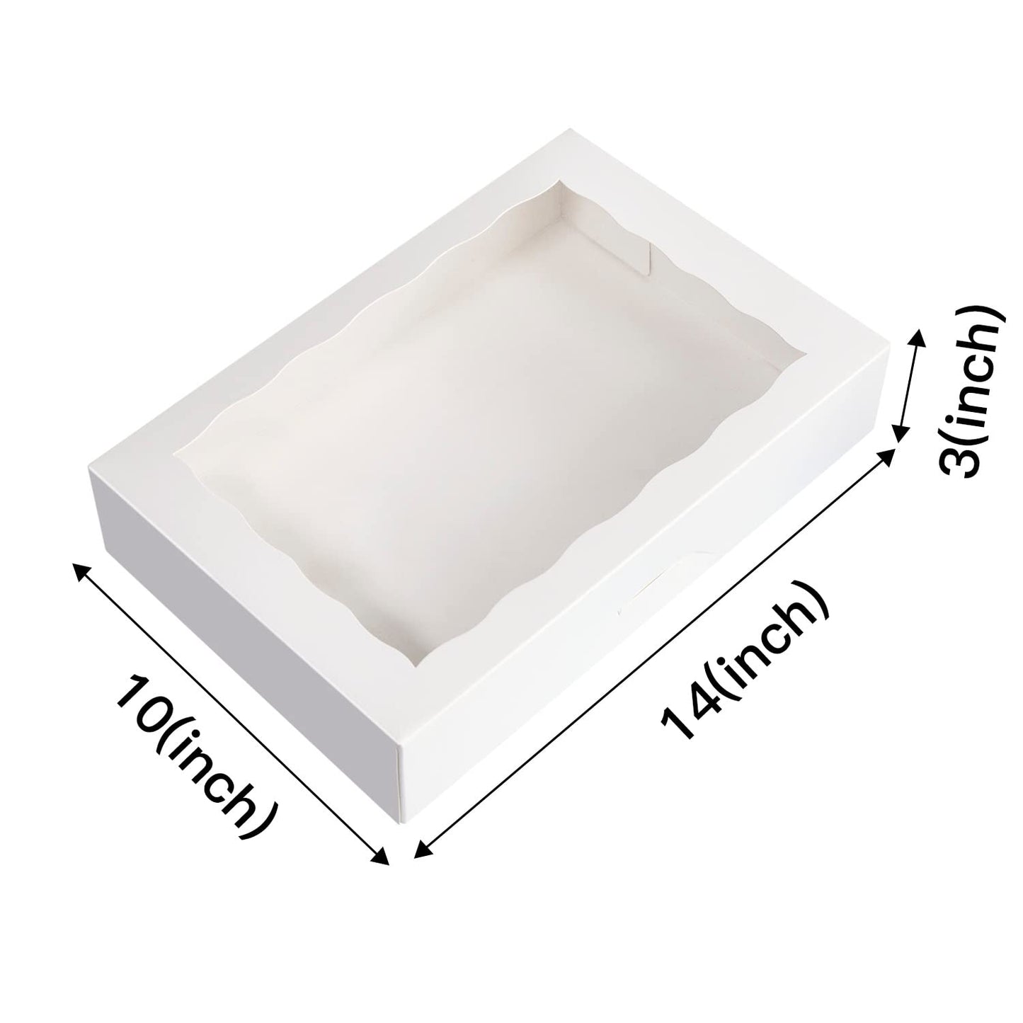 White Pastry Bakery Box 14x10x3inch,Large Donuts,Muffins,Cookies Boxes with PVC Window - Auto-Pop up Paper Box Nature Cardboard Take Out Container,Pack of 15 (White, 15)