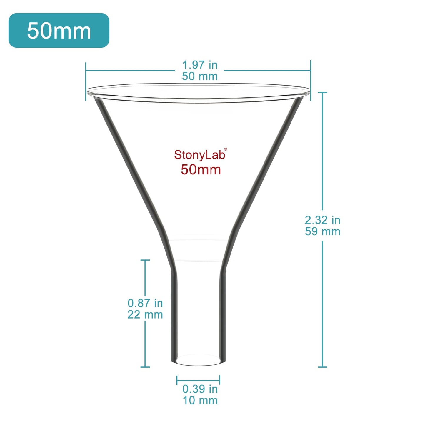 stonylab Glass Powder Funnel, Heavy Wall Borosilicate Glass Short Stem Funnel with 50 mm Top Diameter and 22 mm Stem Length