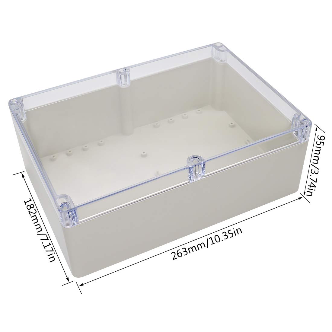 LeMotech ABS Plastic Junction Box Dustproof Waterproof IP65 Electrical Box Universal Project Enclosure Grey with PC Transparent/Clear Cover 10.4 x 7.2 x 3.7 inch (263 x 182 x 95 mm)
