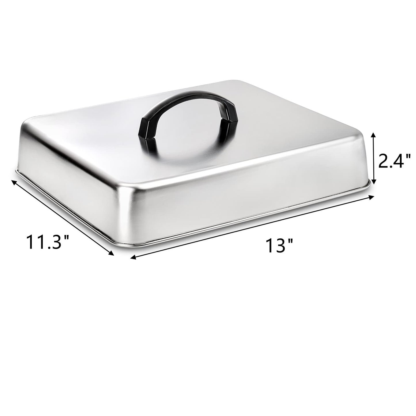 ZEAYEA 2 Pack Cheese Melting Dome, Rectangular Stainless Steel Steam Basting Cover with Heat Proof Handle, Griddle Basting Cover, BBQ Grilling Accessories, Indoor or Outdoor Camping, 13" x 11.3"