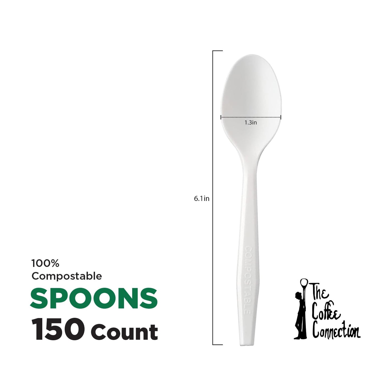150 Pcs Heavy Duty Compostable Spoons, Eco-Friendly Disposable, BPA Free & No Plastic, Tableware for Parties, Catering, Picnics, Camping & Every Day Use (150 Spoons)