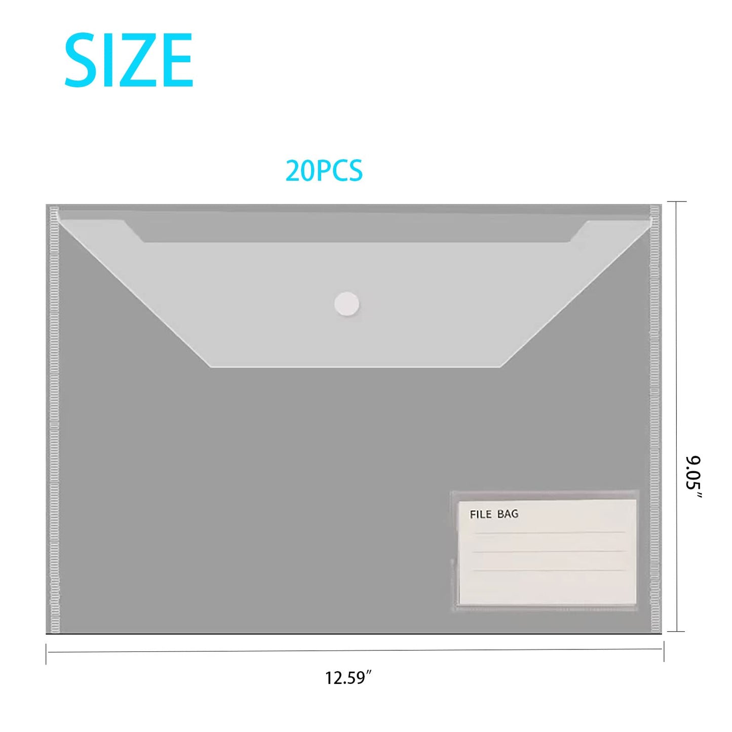 40 Pcs Transparent File Folders, Letter Size/ A4 Size Clear Plastic File Envelopes Waterproof Document Folder with Label Pocket and Snap Button for School Home Work Office Organization