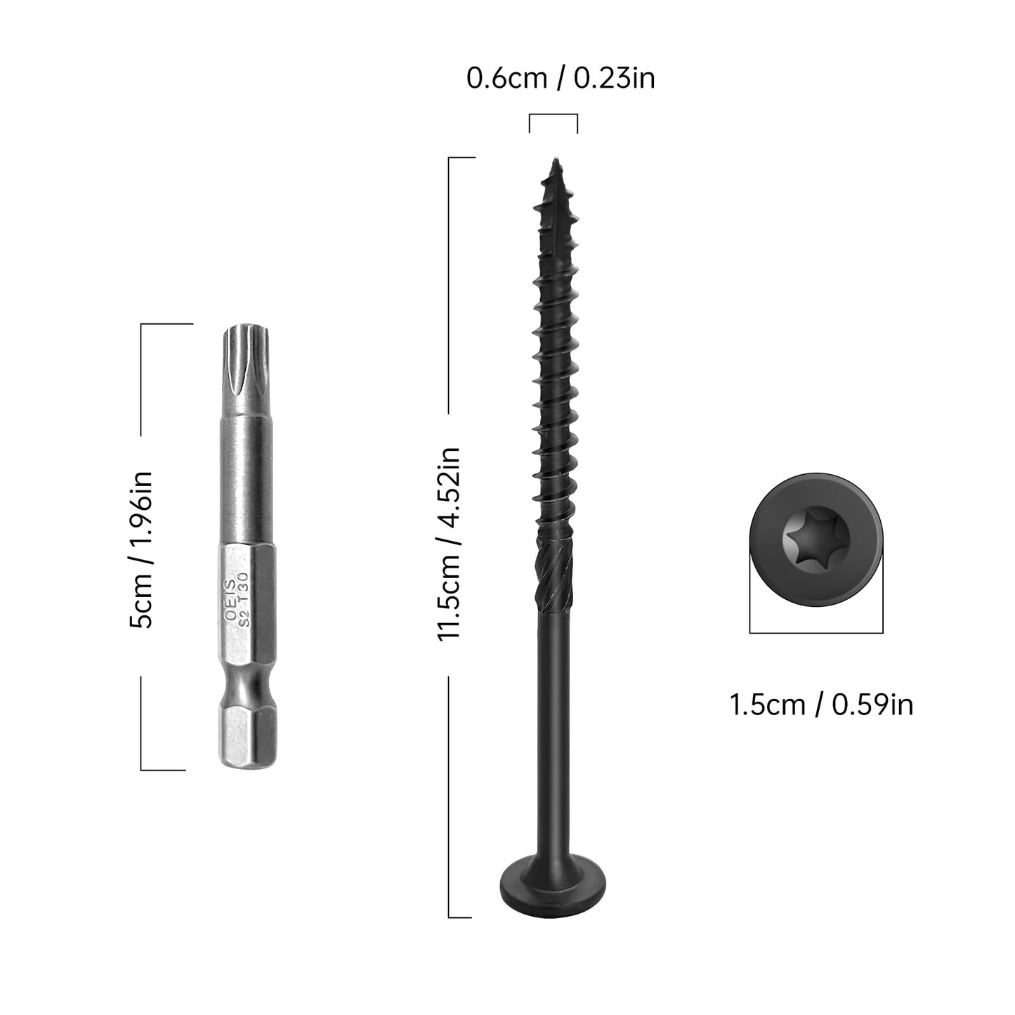 Deck Screws #14 x 4-1/2 Inch, Structural Wood Screws 50Pcs Heavy Duty Construction Screw, Rust Resistant, Black Coated Exterior Wood/Lag/Timber Screws T30 Star Bit (#14 x 4-1/2")
