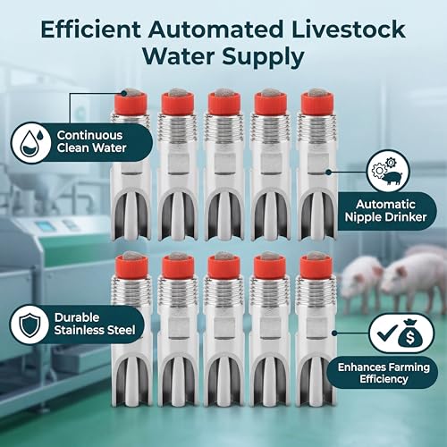 10 Pcs Stainless Steel Nipple Waterer, Automatic Poultry Waterers for Cattle Horses Pigs Sows Dogs Prevent Leakage Poultry Watering Drinker Nipple