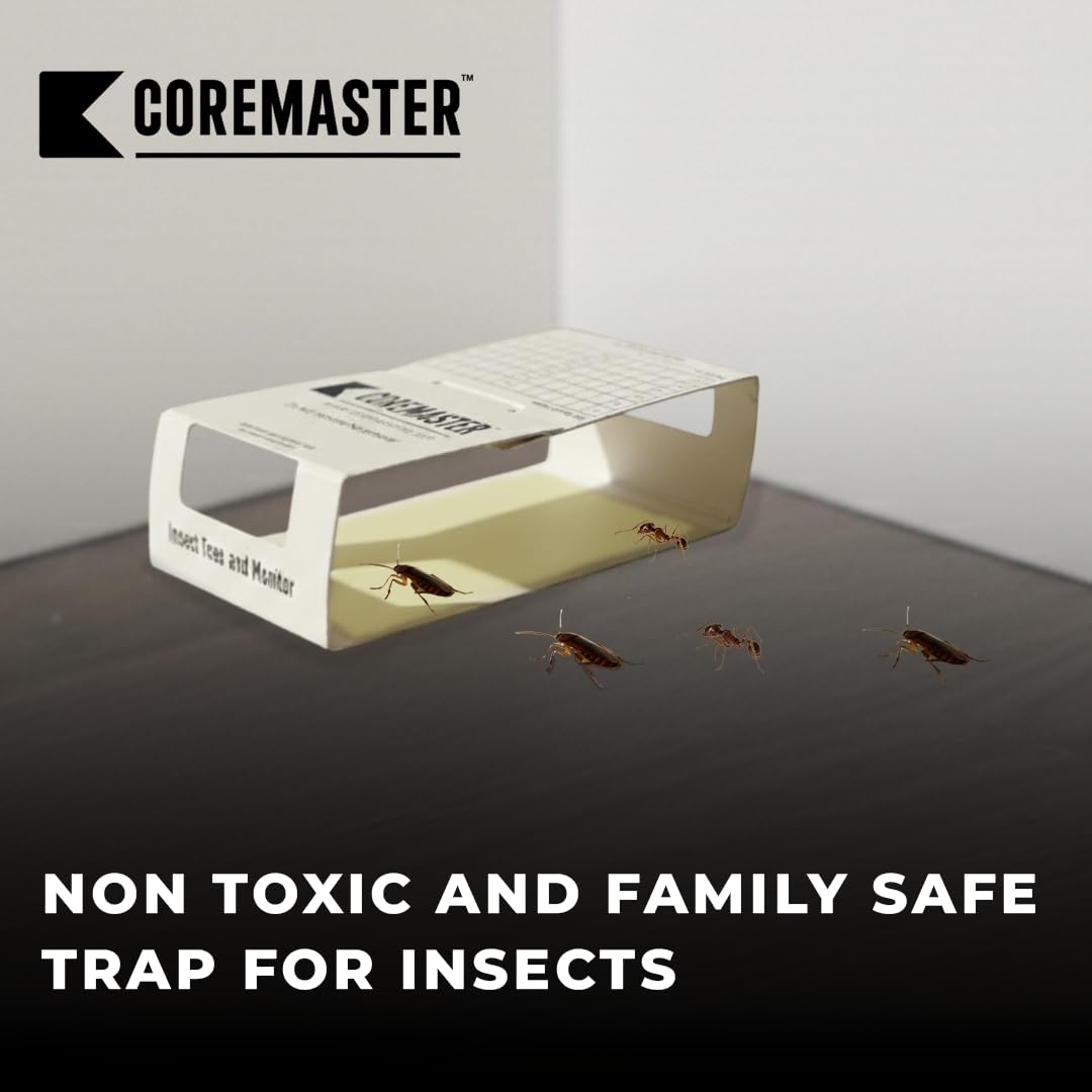 Coremaster Insect Monitor & Traps | Strong Adhesive Boards for Roaches, Ants & Crawling Insects | for Indoor Use i.e Kitchen, Basement,Garage & Storage Areas | Safe, Non-Toxic (24 Boards - 72 Traps)