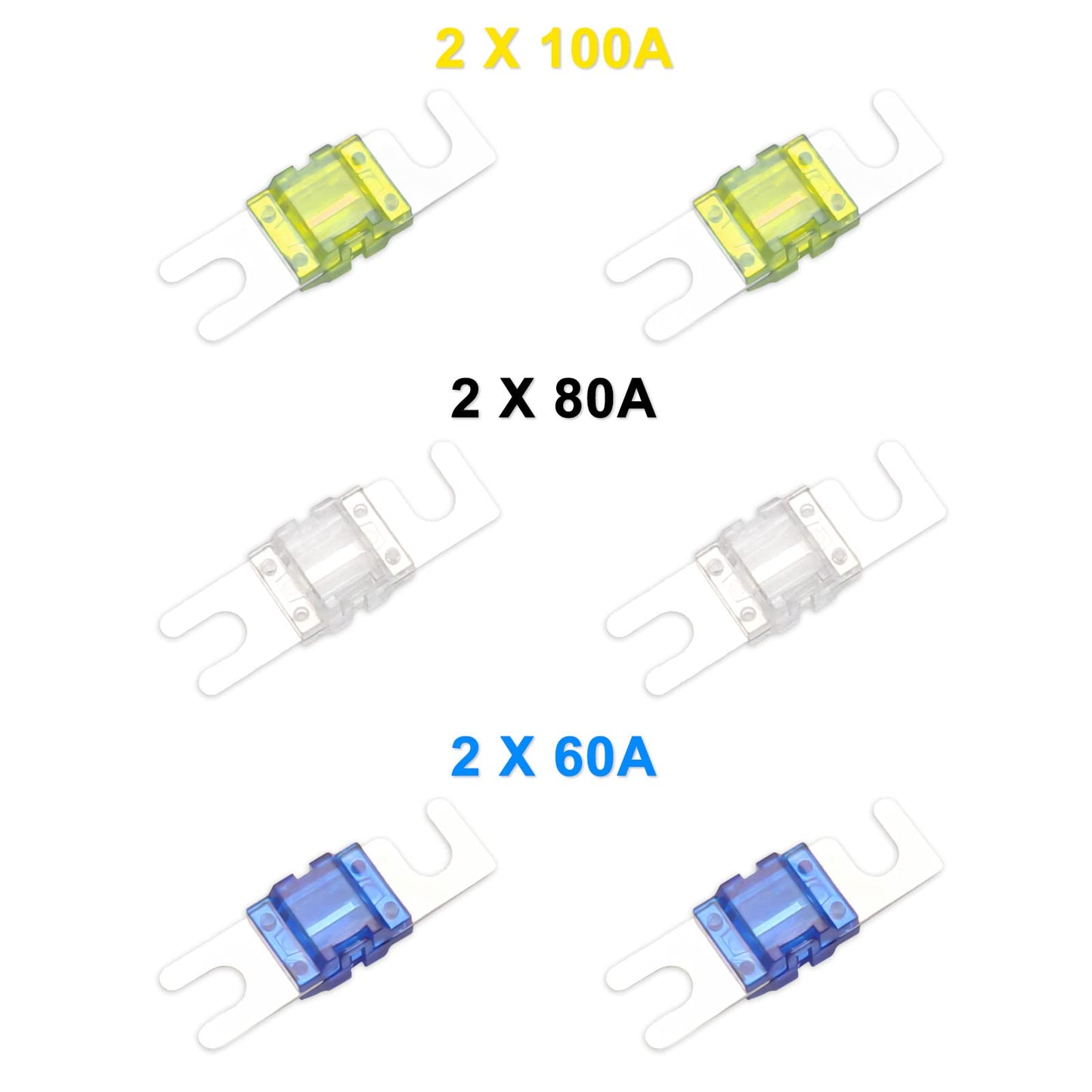 Recoil MFH12 2 Way Mini-ANL Fused Distribution Block, 1 X 0/2/4 Gauge in / 2 X 4/8 Gauge Out Fused Distribution Block with 60A, 80A, 100A Fuses, Solid Brass for Maximum Power Transfer