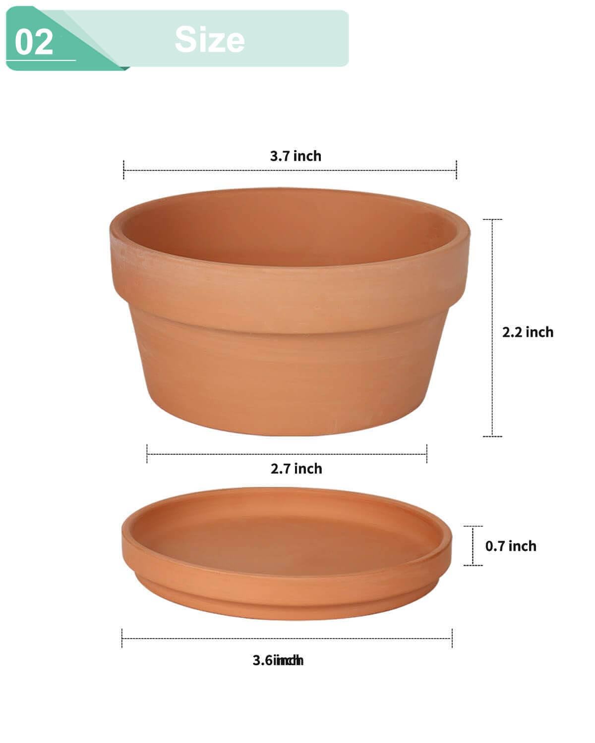 3.7 Inch Terracotta Shallow Succulent Pots - 6 Pack Terra Cotta Clay Pot with Saucer, Cacuts Indoor and Outdoor Planters with Drainage Hole