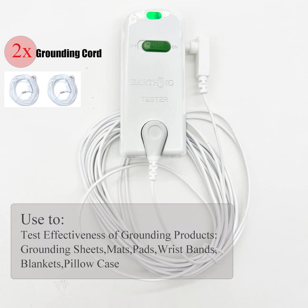 HUNAIGEE Grounding Continuity Tester with 2X 15ft Grounding Cords for Grounding Sheets Use to Test Effectiveness of Earth Connected Products Mats,Pads,Wrist Bands,Blankets,Pillow Case