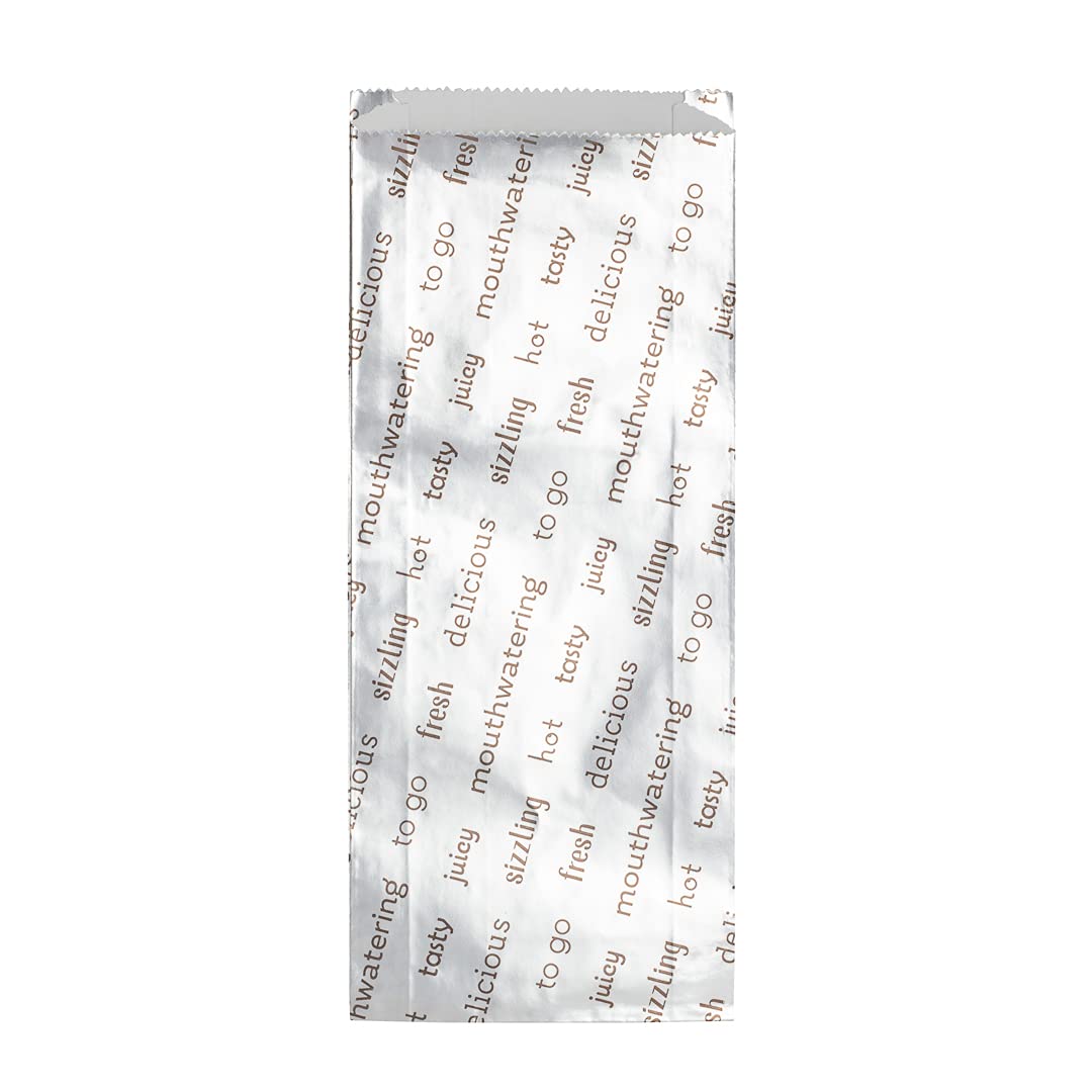 Restaurantware-Bag Tek 3.7 x 1.2 x 9.2 Inch Hot Dog Bags, 100 Small Hot Dog Wrappers - Greaseproof, Freezer-Safe, Printed Foil Accessories, Heat-Resistant, Non-Vented
