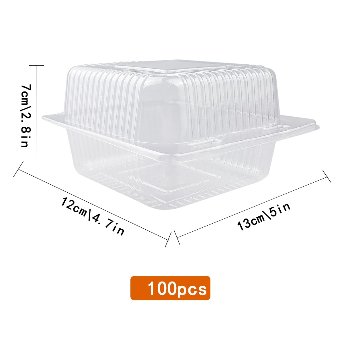 100 PCS Clear Plastic Hinged Container with Lids 5.3 x 4.7 x 2.8 Inch Clear Disposable Depth Clamshell Food To Go Take Out Tray Containers for Cake Pastry Salad Sandwiche