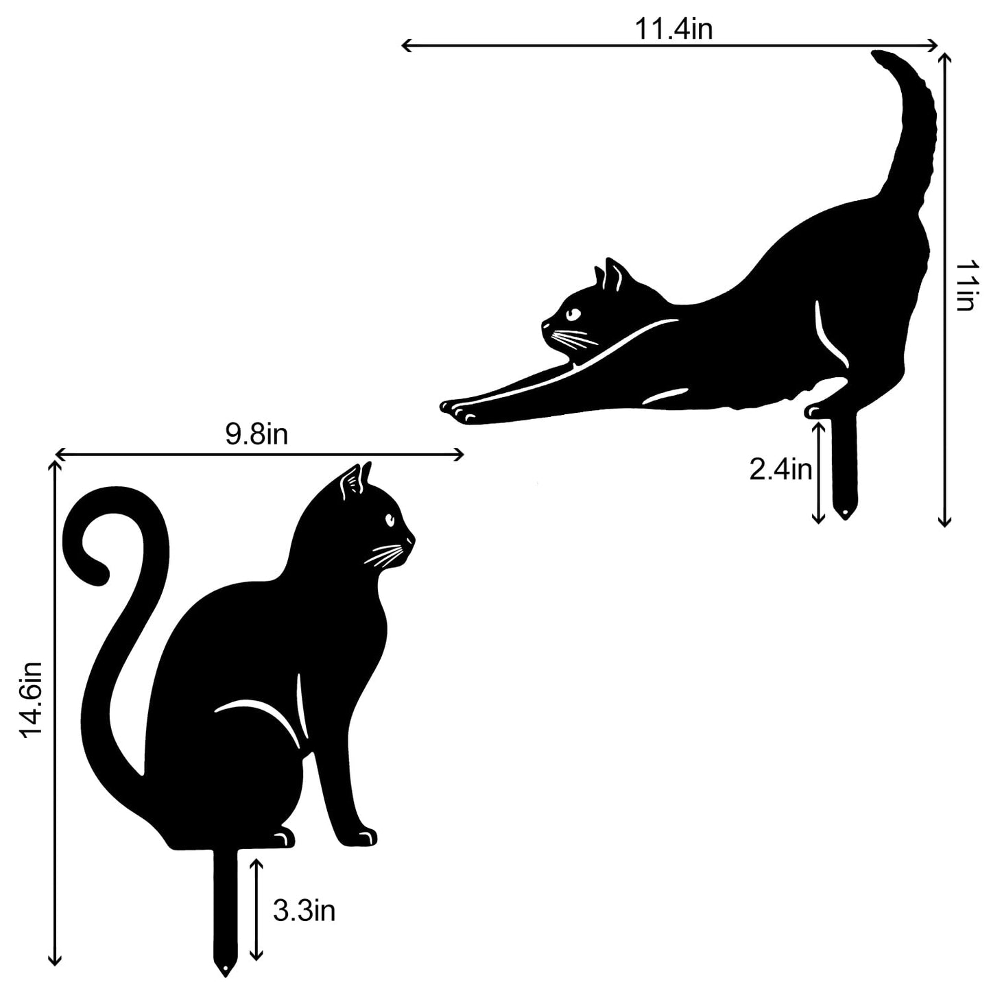 2Pcs Metal Garden Statues HADEEONG Decorative Garden Stakes Black Ornaments Cat Dog Lover Gifts for Lawn Ornaments Yard Patio Outdoor Decorations (Black Cats)