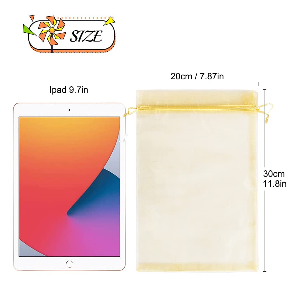 YQL Organza Bags 8x12 Inch,100PCS Gold Mesh Bags Gift Favor Bags Large Organza Drawstring Bags Jewelry Pouches Wedding Party Christmas Valentine