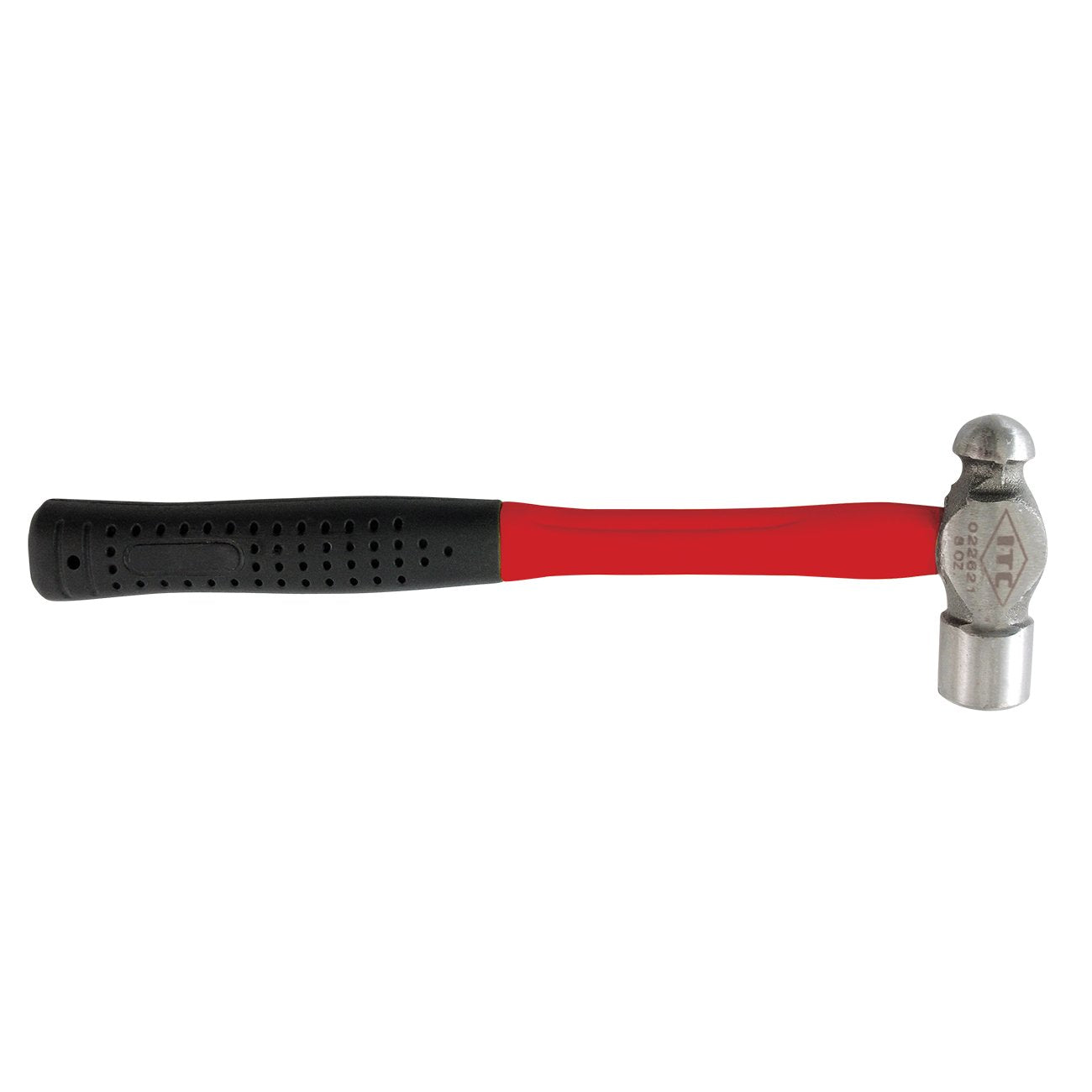 ITC 8 Ounce Ball Pein Hammer with Fibreglass Non-Slip Grip Handle - Red