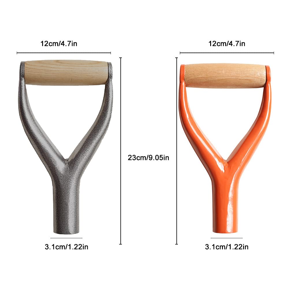 Shovel D Grip Handle,Garden Accessories Metal Shovel Replacement Handle with Wooden Grip,31mm Inside Diameter Snow Shovels Replacement Handles Spade Handles for Camp Garden Digging Raking Tool