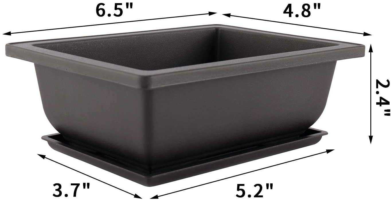 Artilife 6Pcs 6.5Inch Bonsai Pots,Plastic Bonsai Training Pots Humidity Trays Square Nursery Pots for for Plants, Flowers, Herbs, African Violets & Seed Nursery