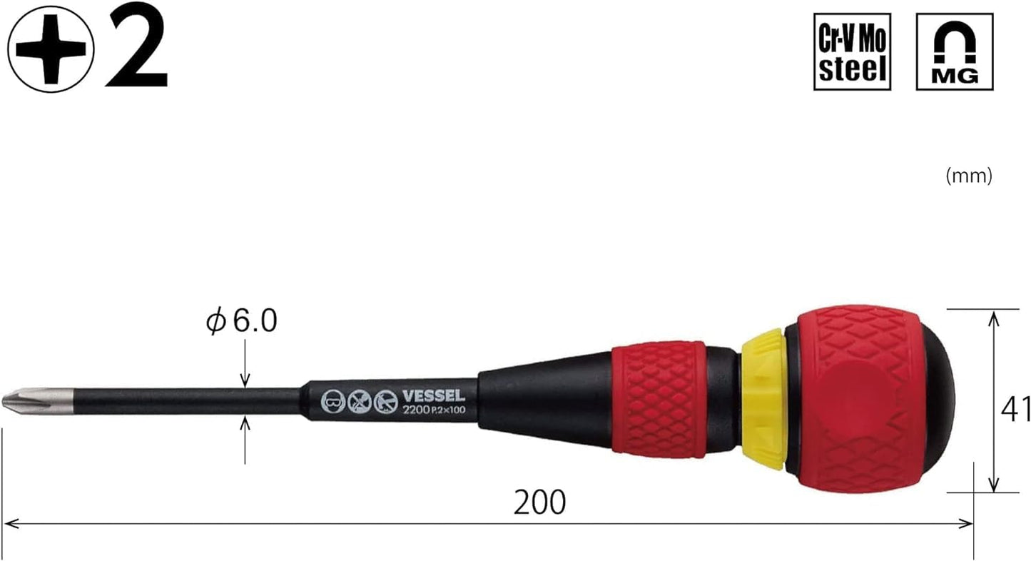 Vessel Ball Grip Ratchet Screwdriver (+2x100(4") J)