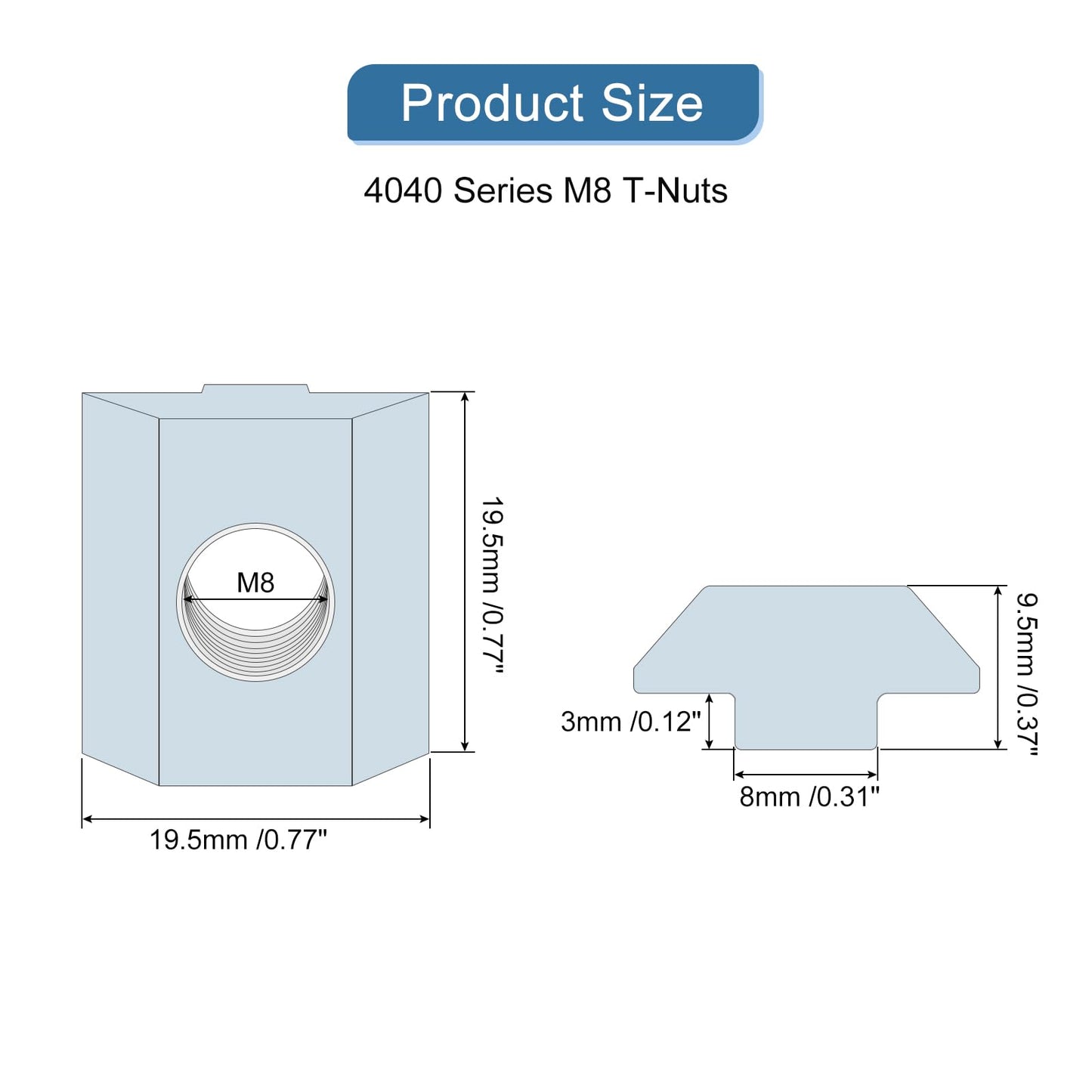 uxcell T Nuts, 30pcs - Nickel Plated Carbon Steel T Slot Bolts, 4040 Series M8 Hammer Head Fastener, Sliding T Nuts for Aluminum Extrusion Profile (Silver)