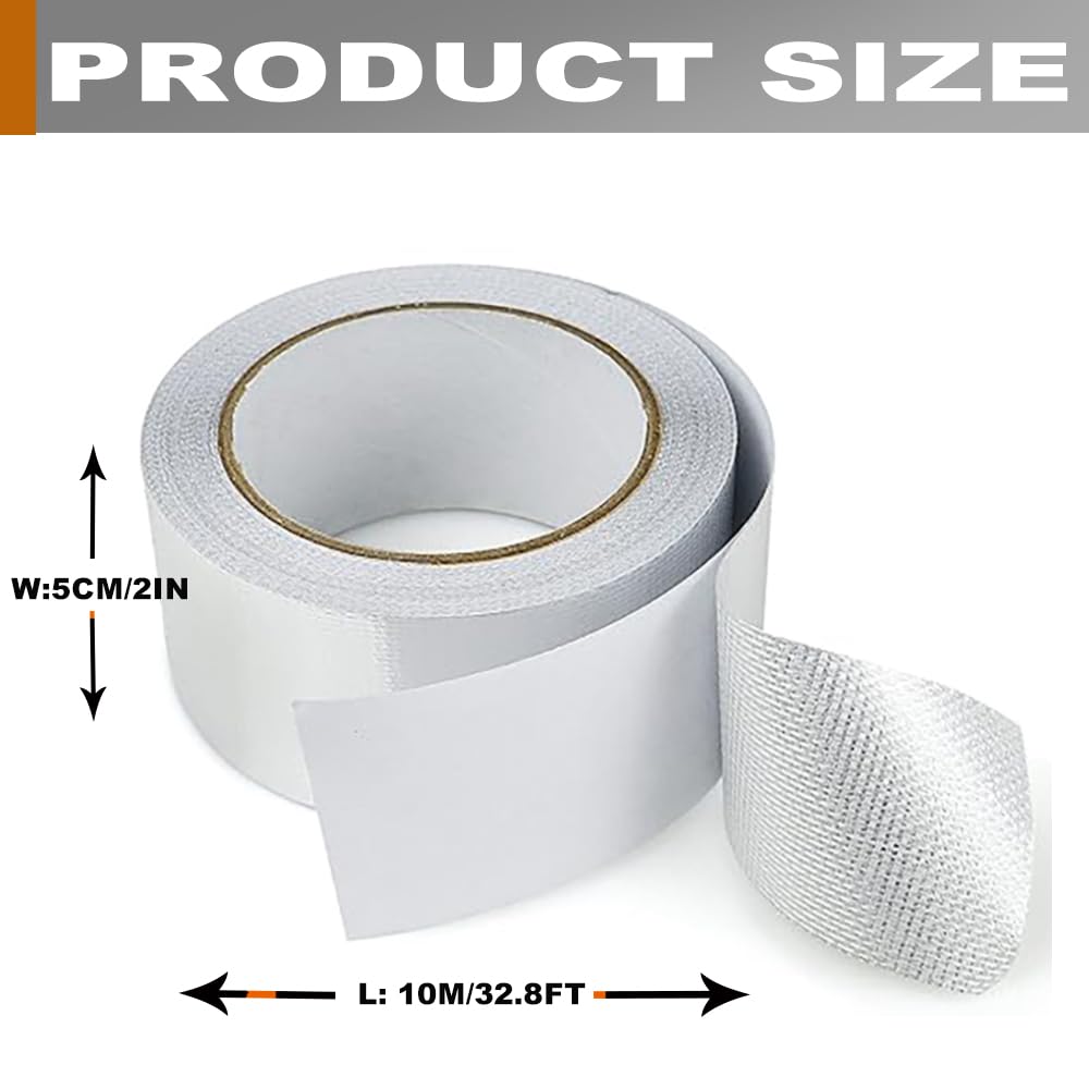 DEGEOBERLIN 2 Rolls High-Temp Heat Shield Tape Reflective Adhesive Backed Roll Thermal Barrier Foil Tape Self-Adhesive Heat Resistant Tape Cool Tapes for Hose and Auto (Silver, 2 Inch x 32 ft)