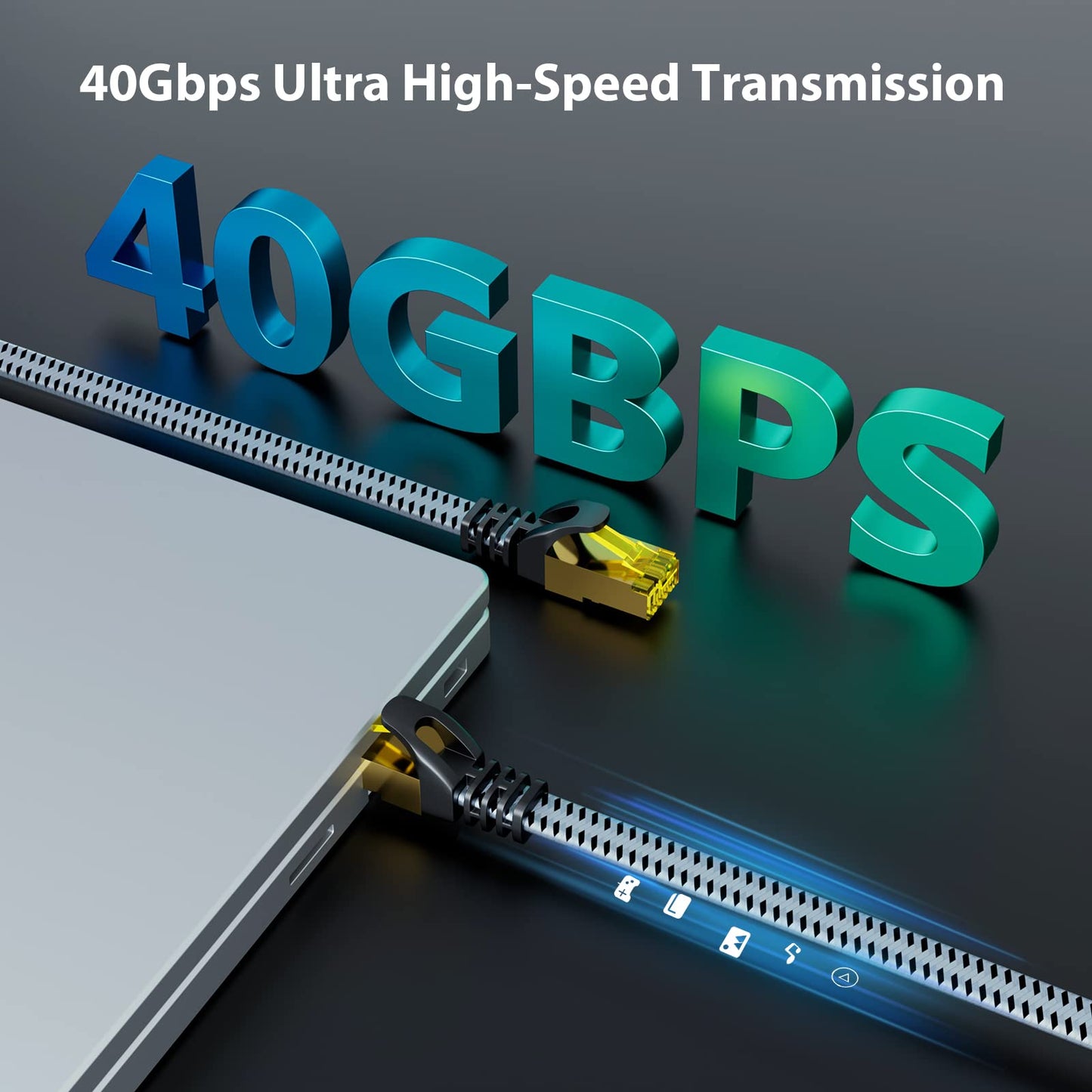 Cat 8 Ethernet Cable 30 FT, ARISKEEN 40Gbps 2000Mhz High Speed Cat8 Network LAN Patch Cord, Nylon Braided High Duty Shielded RJ45 Flat Internet Cable with 15 Clips for Indoor Outdoor - 30 Feet (Grey)