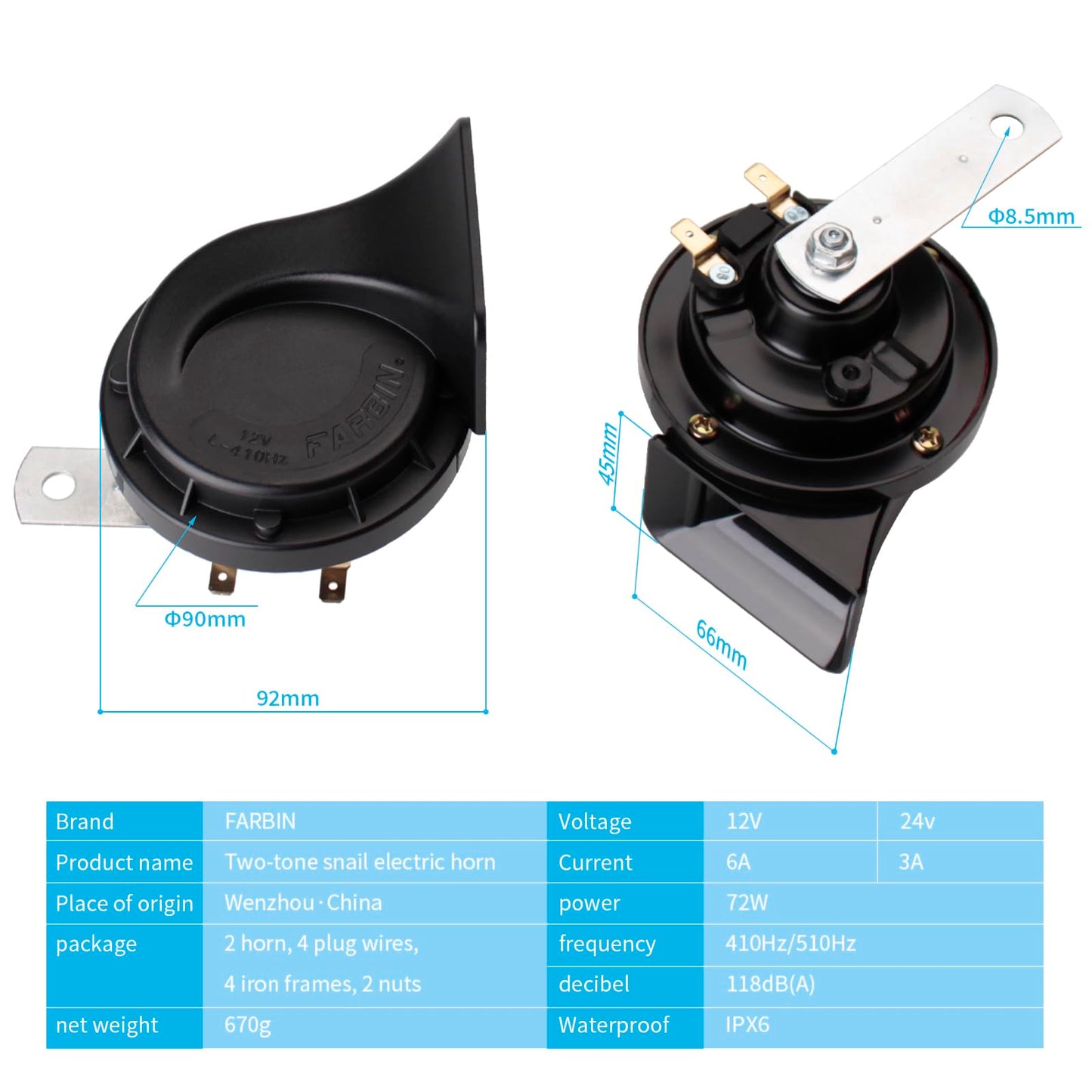 Car Horn, banhao Motorcycle Horn Loud Truck Horn Train Horns Waterproof High Low Tone Universal Fit Super Loud Electric Snail Horn 12V Horn Kit Replacement Car Horns