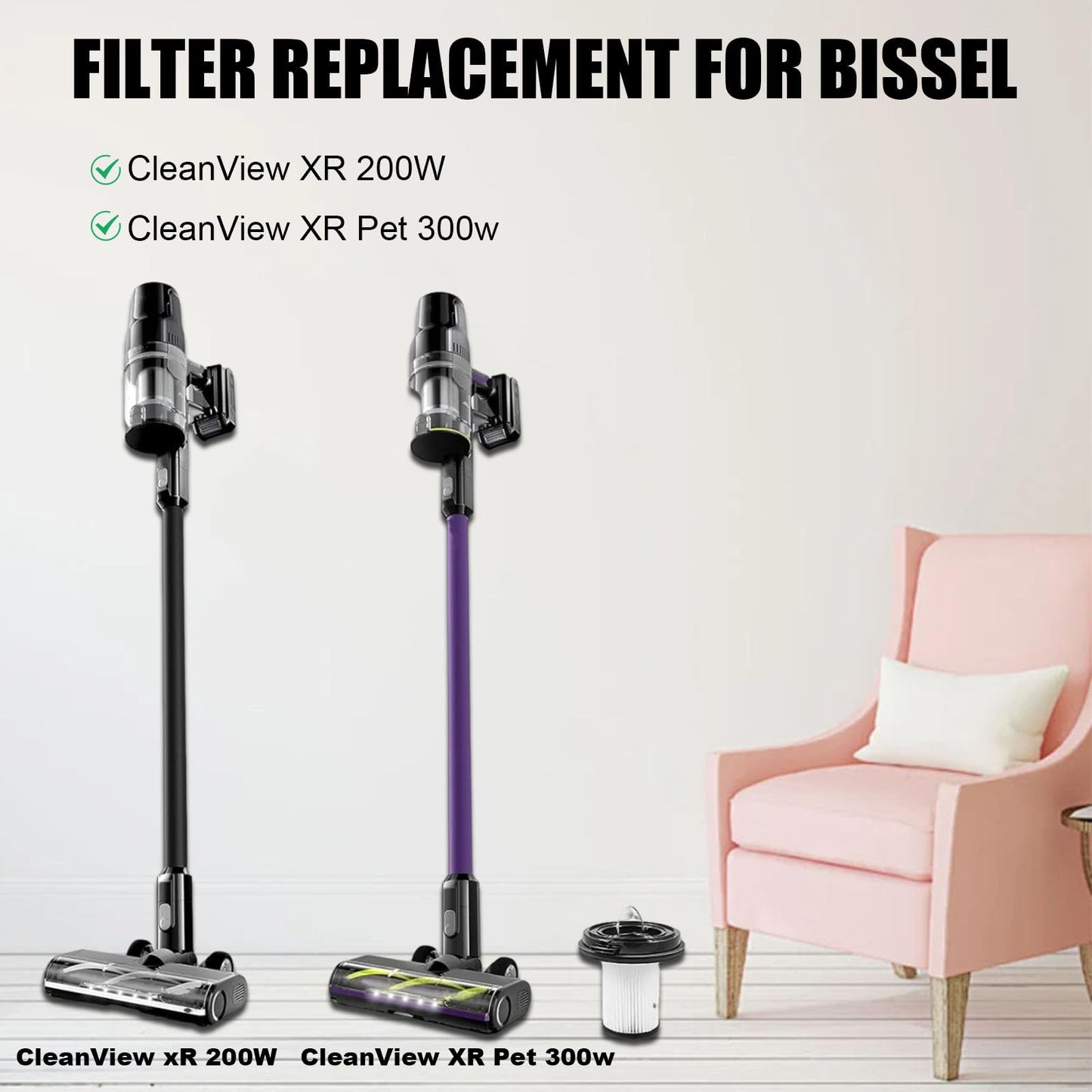 4 PCS HEPA Filter for Bissell CleanView XR 200W / CleanView XR Pet 300w/ Powerlifter Turbo, Sweeper Filter Element, 3789, 3789U, 3789X, 3797, 3797V, 3797W Compatible