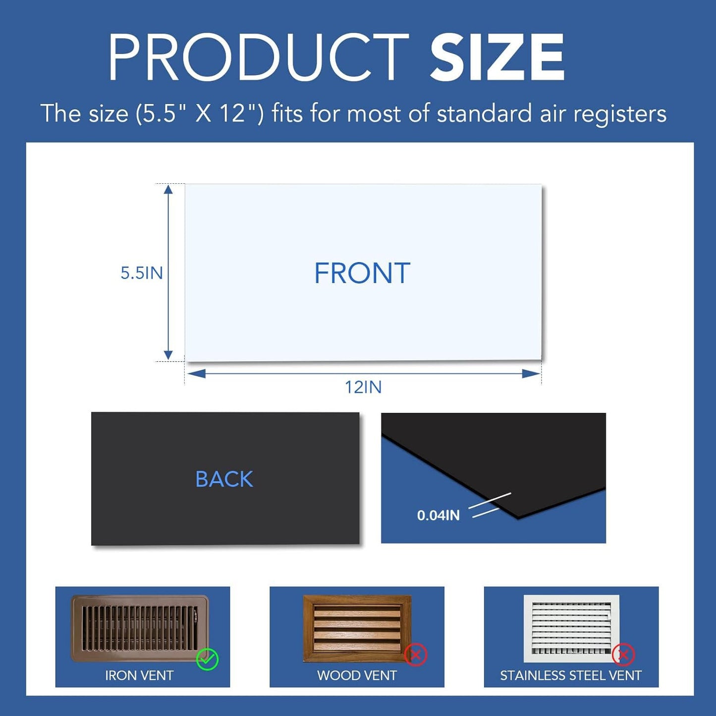 DIYMAG 4Pack Strong Magnetic Vent Covers, Vent Covers for Home Floor Standard Air Registers, 5.5 inch X 12 inch Air Vent Covers for Floor Wall and Ceiling Registers, Home and RV, HVAC